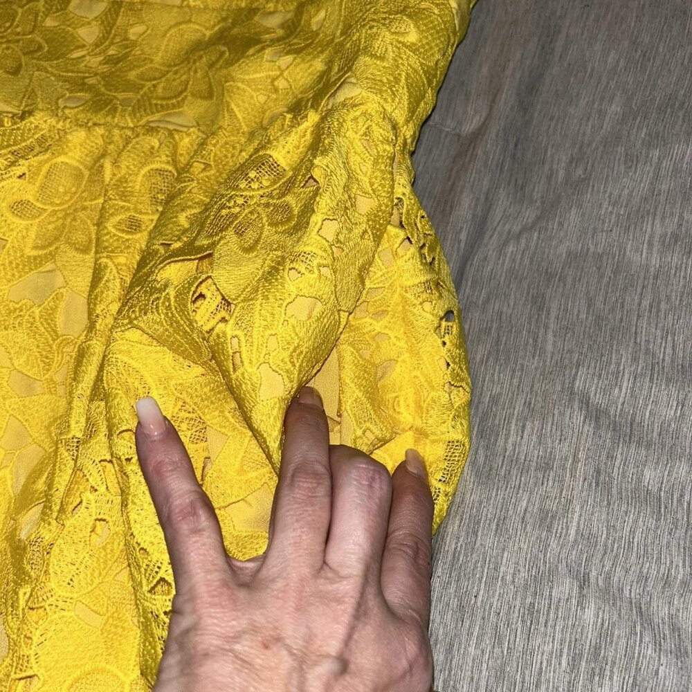 Prabal Gurung For JCPenney Yellow Puff Sleeve V-Neck Floral Party Dress Size 4 - Picture 11 of 11
